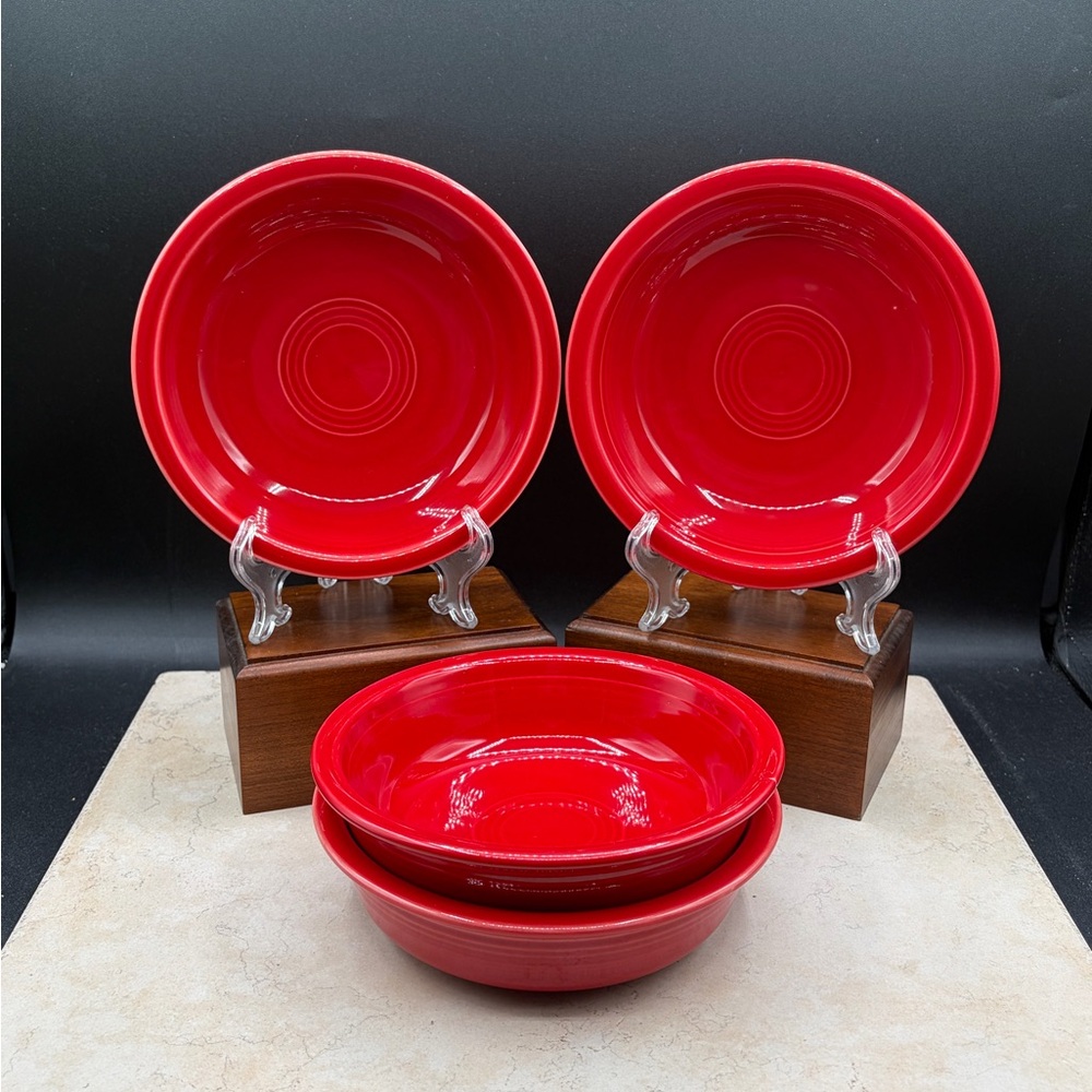 Vintage Fiesta Scarlet Red Soup / Salad Bowls 7" Set of 4 Homer Laughlin 2004